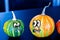 Pumpkins for Halloween with funny friends who play with ghosts -