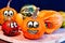 Pumpkins for Halloween with funny friends who play with ghosts -