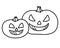 Pumpkins for Halloween - vector linear picture for coloring. Two pumpkins with carved faces for Halloween cards and prints.