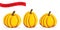 Pumpkins icons set in cartoon style. Three objects isolated on white background. Vector illustration for your design greeting card