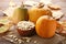 Pumpkins with leafs and seeds