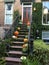 Pumpkins lines up on door step