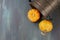 Pumpkins in a metal container