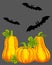 Pumpkins monster with a carved horrible smile. Happy Halloween. Vector template in a cartoon style for your design for