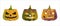 Pumpkins in realistic style. Orange creepy characters with smile. Helloween autumn holiday