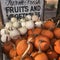 Pumpkins for sale at a roadside farm stand