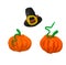 Pumpkins and thanksgiving hat isolated on white background. Plasticine kids holiday artwork.