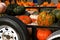 Pumpkins on a trailer at a farmers` market