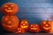 Pumpkins on wooden background