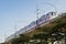 Pune,Maharashtra,India-March 12th,2020: Colorful, train for Pune metro trial run, on the bridge