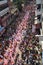 PUNE, MAHARASHTRA, September 2018, People observe Dhol tasha pathak performance during Ganpati Festival, aerial view