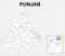 Punjab map. Political and administrative map of Punjab with districts name. Showing International and State boundary and district
