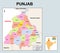 Punjab map. Political and administrative map of Punjab with districts name. Showing International and State boundary and district