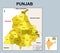 Punjab map. Political and administrative map of Punjab with districts name. Showing International and State boundary and district