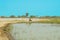 Punjab,Pakistan-June 23,2019:an unidentified man driving a moto rickshaw in a flood affected area