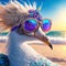 A punk-inspired white color peacock, donning cool sunglasses and slippers, leisurely enjoys cold drinks while strolling