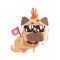 Punk Little Pet Pug Dog Puppy With Collar Smoking And Holding Anarchy Flag Emoji Cartoon Illustration