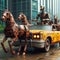 punk luxury carriage driven by robot butler pulled by fake horse from dystopian future scene