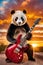 A punk-style panda holding an electric guitar.