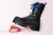 Punk youth teenage style black  ankle boot crushes pink biscuit cookies