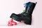 Punk youth teenage style black  ankle boot crushes pink biscuit cookies