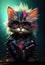 Punky style smart cat in glasses and a black leather jacket banner