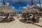 PUNTA CANA, DOMINICAN REPUBLIC - DECEMBER 8, 2018: Thatched parasol at Bavaro beach, Dominican Republ