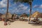 PUNTA CANA, DOMINICAN REPUBLIC - DECEMBER 8, 2018: Thatched parasol at Bavaro beach, Dominican Republ