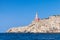 Punta Carena. Red lighthouse of Capri island, Italy