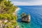 Punta Rata beach with little island in Brela, Dalmatia, Croatia