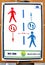 Punta Umbria, Huelva, Spain - July 10, 2020:  Poster on a pole with the rules for pedestrian circulation to respect social