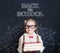 Pupil child girl with pigtails hairstyle on science blackboard