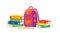 Pupil rucksack and textbooks flat concept vector illustration