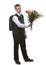 The pupil of the senior classes in a school uniform with a bouquet of flowers