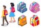 Pupils, Set of Backpacks with Supplies Vector