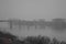 Pupin`s bridge over the Danube near Belgrade on a foggy day