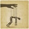 Puppet marionette on ropes on vintage background. Chronic fatigue syndrome concept