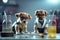 Puppies dressed as scientists doing experiment in a lab, created with Generative AI technology