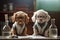 Puppies dressed as scientists doing experiment in a lab, created with Generative AI technology