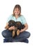 Puppies german shepherd and woman