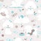 Puppies Seamless pattern. Funny white little poodle dogs