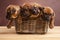 Puppies, wicker basket