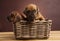 Puppies, wicker basket