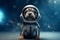 Puppy astronaut in a space suit. Little dog with black eyes, a lovely, sweet animal, small nose. Colorful. Photo