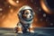 Puppy astronaut in a space suit. Little dog with black eyes, a lovely, sweet animal, small nose. Colorful. Photo