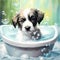 Puppy, bath and bubbly bliss for adorable cleanliness and joyful pampering.