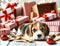 Puppy Beagle Lying Near Damaged Colorful Gift Boxes