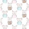 Puppy, bunny and bear cute seamless doodle pattern vector. Childish cartoon background with cheerful animals.