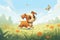 puppy chasing butterflies in a meadow