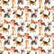 Puppy cute playing dogs characters funny purebred comic happy mammal doggy breed seamless pattern background vector